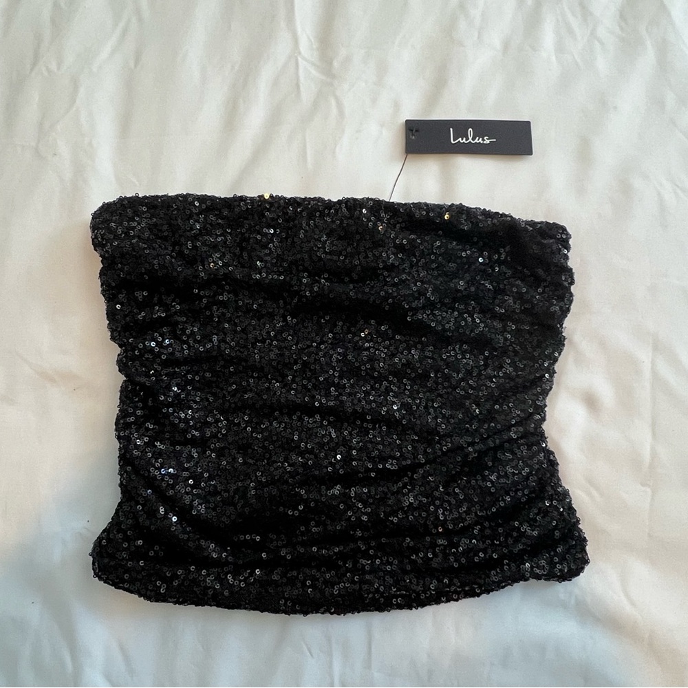 Lulu's Black Sequin Strapless Top